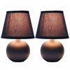 Creekwood Home Petite Ceramic Orb Base Bedside Table Desk Lamp Two Pack Set, Matching Drum Fabric Shade, Blue CWT-2004-BL-2PK